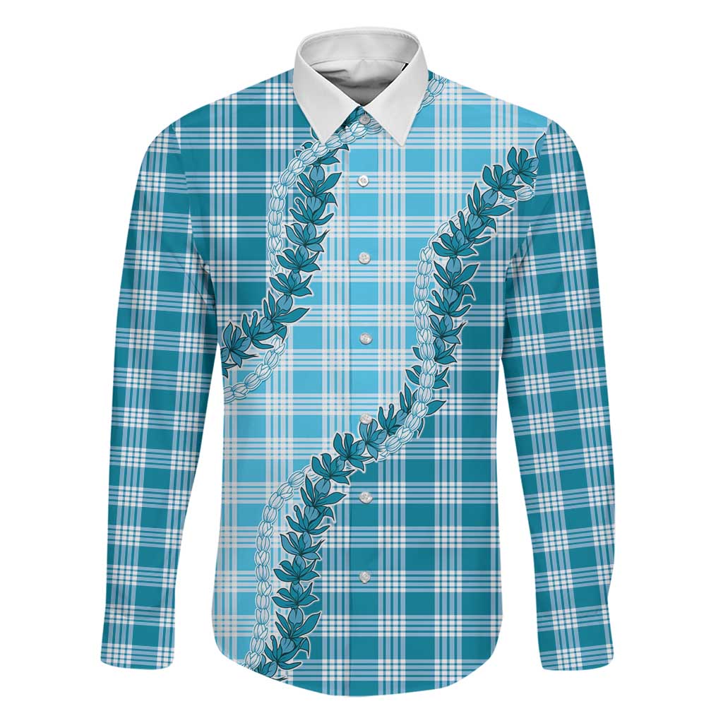 Blue Hawaii Palaka Family Matching Off Shoulder Maxi Dress and Hawaiian Shirt Hawaiian Pikake Lei LT05 Dad's Shirt - Long Sleeve Blue - Polynesian Pride