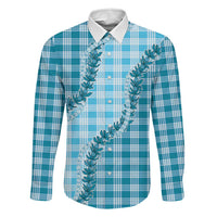 Blue Hawaii Palaka Family Matching Off Shoulder Maxi Dress and Hawaiian Shirt Hawaiian Pikake Lei LT05 Dad's Shirt - Long Sleeve Blue - Polynesian Pride