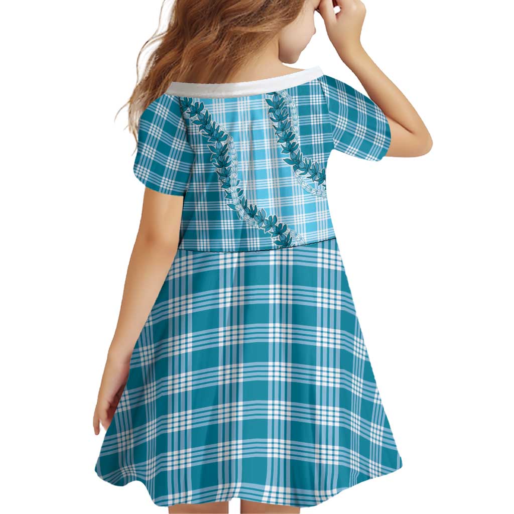 Blue Hawaii Palaka Family Matching Off Shoulder Short Dress and Hawaiian Shirt Hawaiian Pikake Lei LT05 - Polynesian Pride