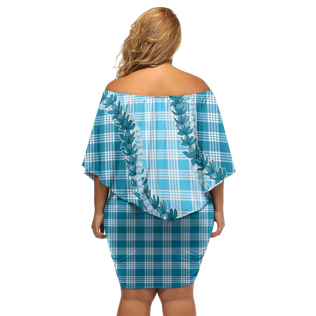 Blue Hawaii Palaka Family Matching Off Shoulder Short Dress and Hawaiian Shirt Hawaiian Pikake Lei LT05 - Polynesian Pride