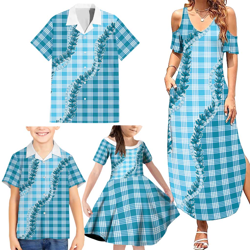 Blue Hawaii Palaka Family Matching Summer Maxi Dress and Hawaiian Shirt Hawaiian Pikake Lei LT05 - Polynesian Pride