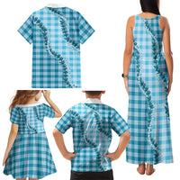 Blue Hawaii Palaka Family Matching Tank Maxi Dress and Hawaiian Shirt Hawaiian Pikake Lei LT05 - Polynesian Pride
