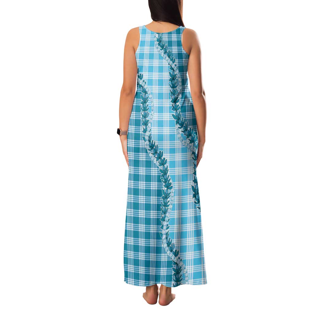 Blue Hawaii Palaka Family Matching Tank Maxi Dress and Hawaiian Shirt Hawaiian Pikake Lei LT05 - Polynesian Pride
