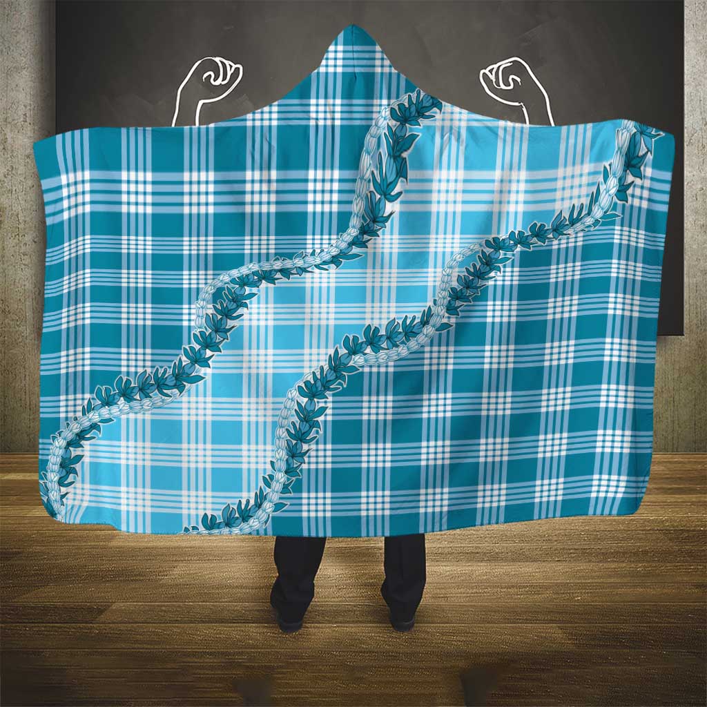 Blue Hawaii Palaka Hooded Blanket Hawaiian Pikake Lei