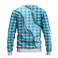 Blue Hawaii Palaka Ugly Christmas Sweater Hawaiian Pikake Lei