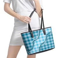 Blue Hawaii Palaka Leather Tote Bag Hawaiian Pikake Lei