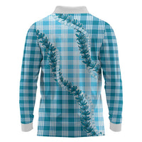 Blue Hawaii Palaka Long Sleeve Polo Shirt Hawaiian Pikake Lei