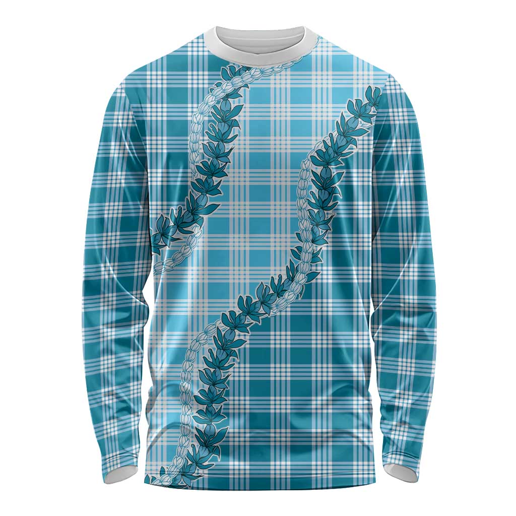 Blue Hawaii Palaka Long Sleeve Shirt Hawaiian Pikake Lei