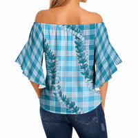 Blue Hawaii Palaka Off Shoulder Wrap Waist Top Hawaiian Pikake Lei LT05 - Polynesian Pride