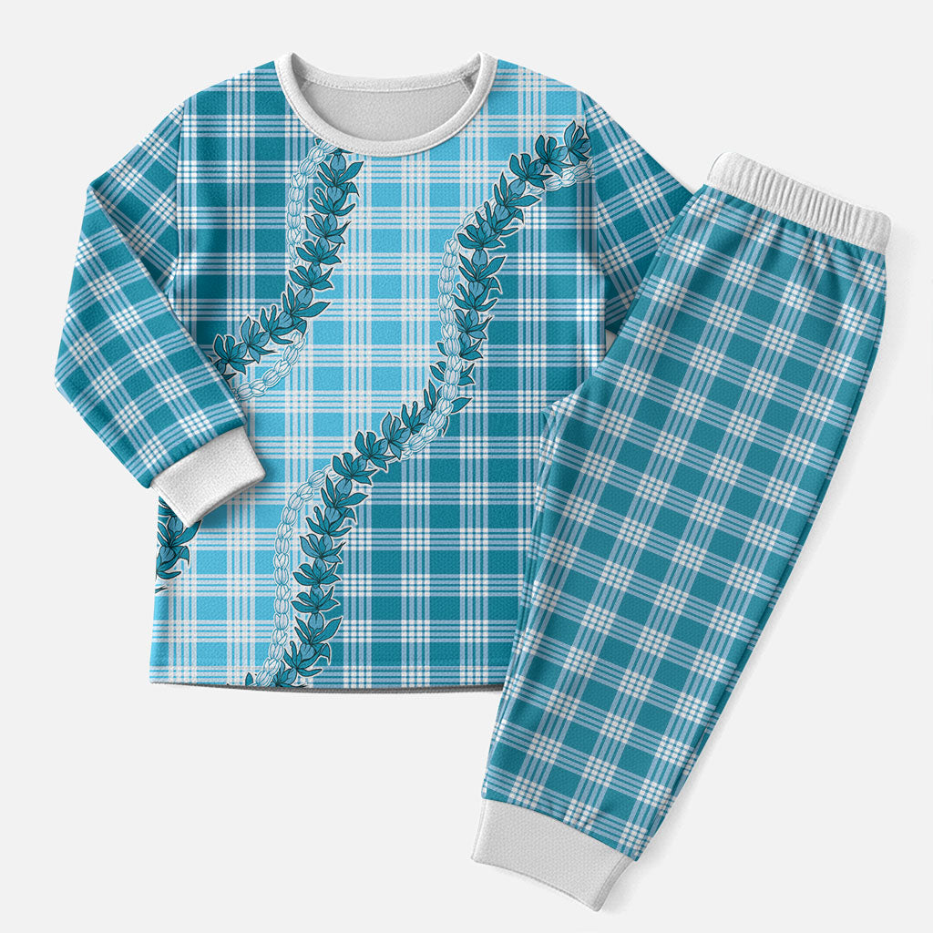 Blue Hawaii Palaka Christmas Pajama Set Hawaiian Pikake Lei LT05 Men Blue - Polynesian Pride