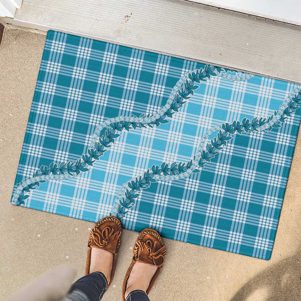 Blue Hawaii Palaka Rubber Doormat Hawaiian Pikake Lei
