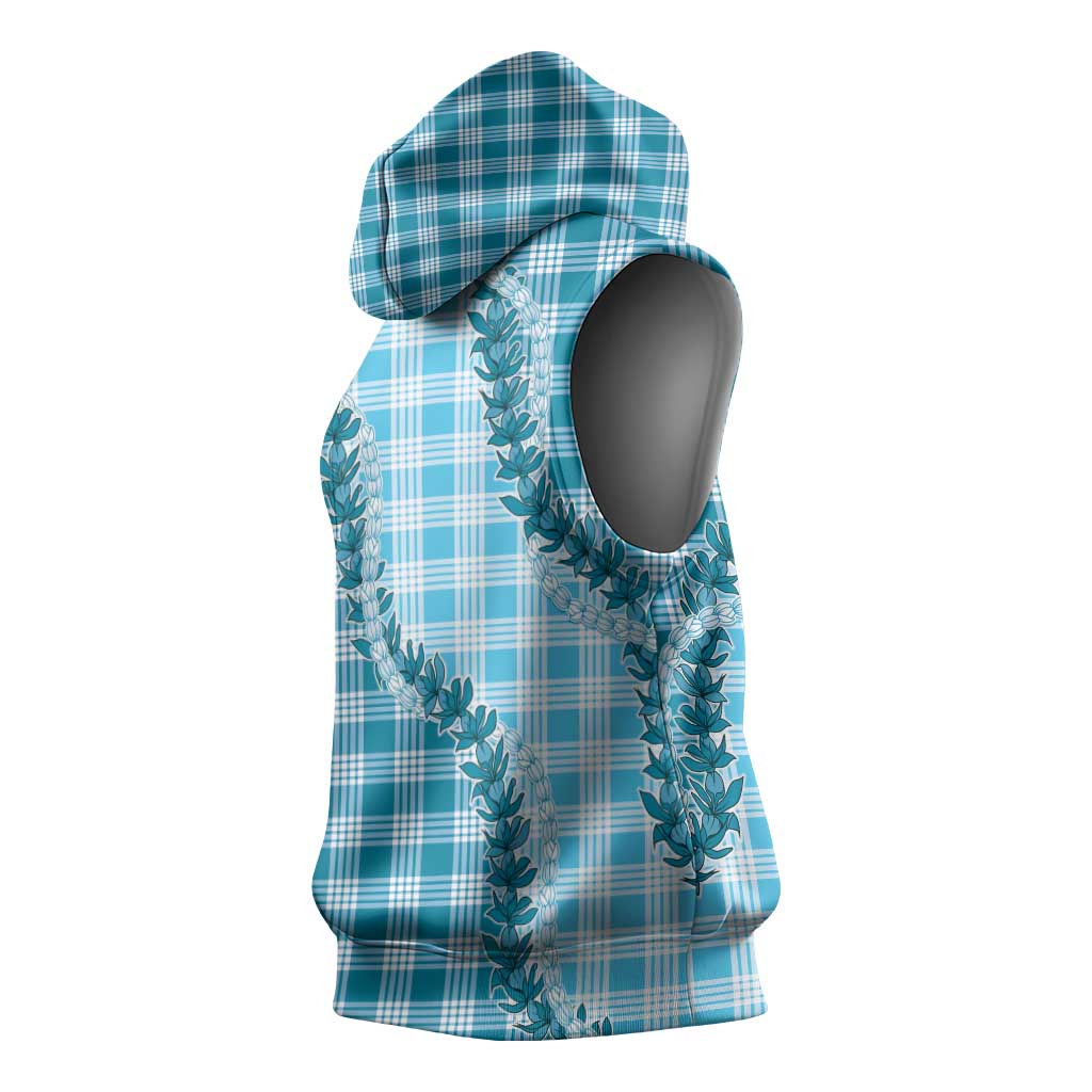 Blue Hawaii Palaka Sleeveless Hoodie Hawaiian Pikake Lei