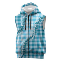 Blue Hawaii Palaka Sleeveless Zip Hoodie Hawaiian Pikake Lei LT05 Blue - Polynesian Pride