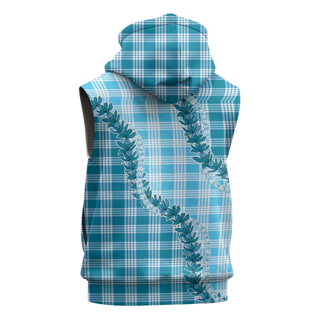 Blue Hawaii Palaka Sleeveless Zip Hoodie Hawaiian Pikake Lei LT05 - Polynesian Pride