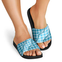 Blue Hawaii Palaka Slide Sandals Hawaiian Pikake Lei