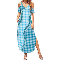 Blue Hawaii Palaka Summer Maxi Dress Hawaiian Pikake Lei LT05 Women Blue - Polynesian Pride