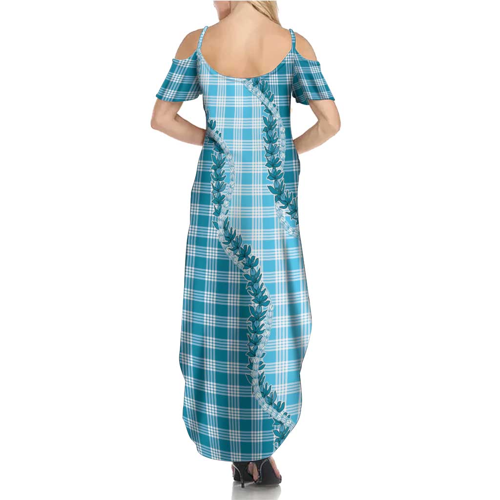 Blue Hawaii Palaka Summer Maxi Dress Hawaiian Pikake Lei LT05 - Polynesian Pride