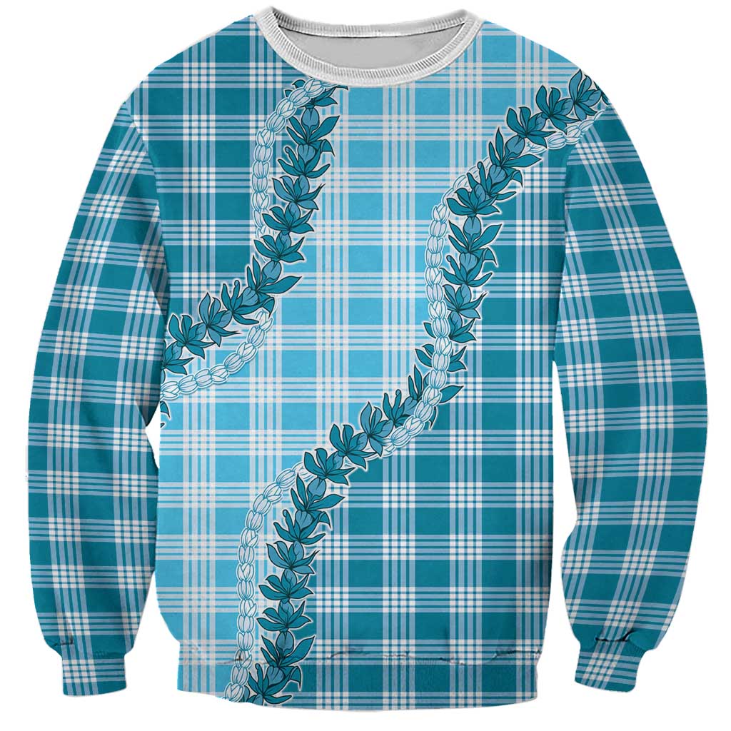 Blue Hawaii Palaka Sweatshirt Hawaiian Pikake Lei
