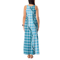 Blue Hawaii Palaka Tank Maxi Dress Hawaiian Pikake Lei