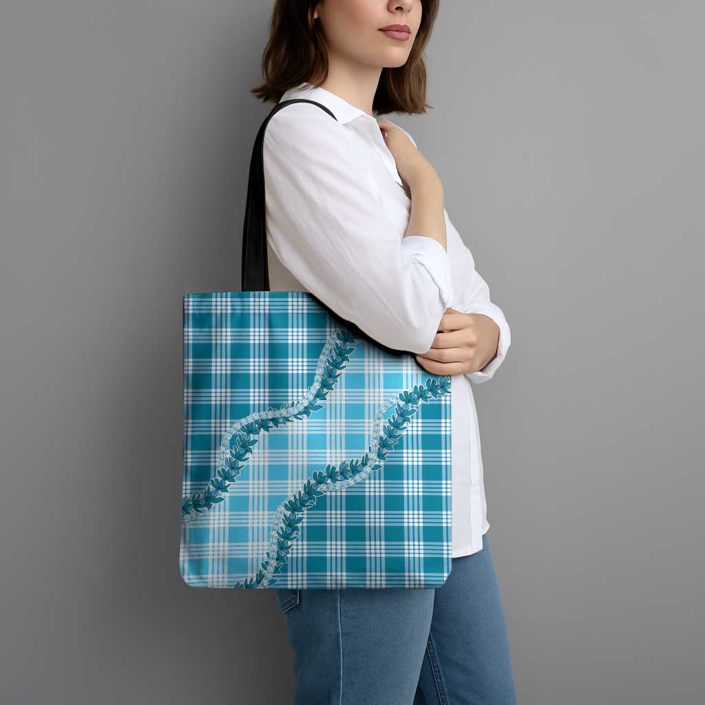 Blue Hawaii Palaka Tote Bag Hawaiian Pikake Lei