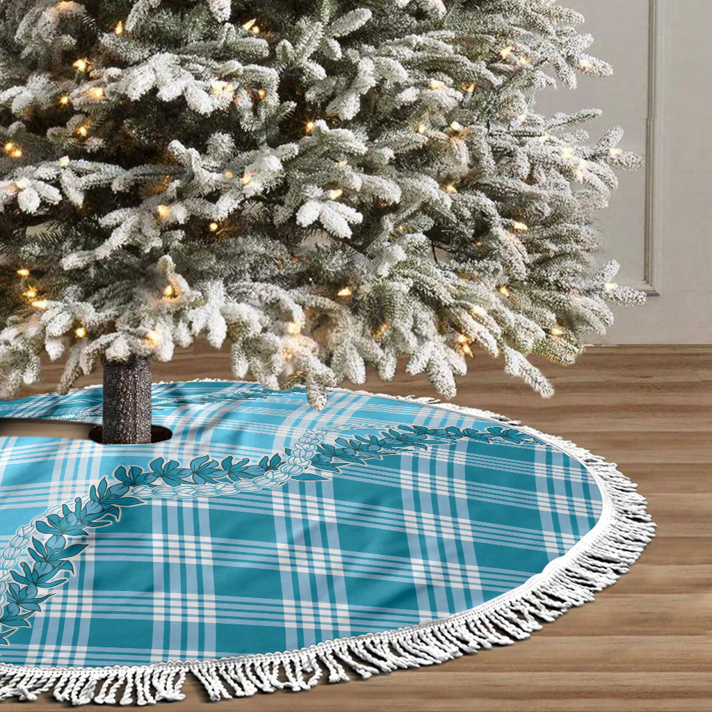 Blue Hawaii Palaka Tree Skirt Hawaiian Pikake Lei