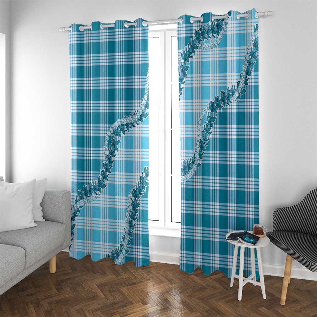 Blue Hawaii Palaka Window Curtain Hawaiian Pikake Lei