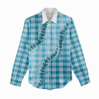 Blue Hawaii Palaka Women Casual Shirt Hawaiian Pikake Lei