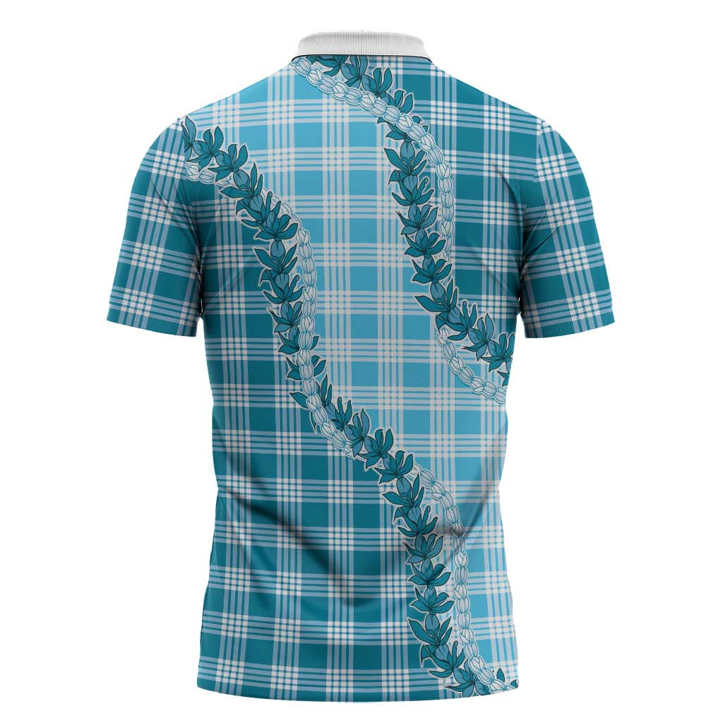 Blue Hawaii Palaka Zipper Polo Shirt Hawaiian Pikake Lei