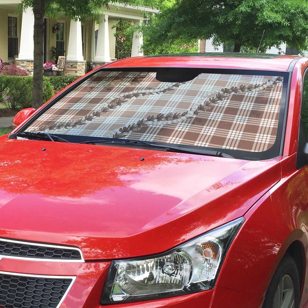 Beige Hawaii Palaka Auto Sun Shade Hawaiian Pikake Lei
