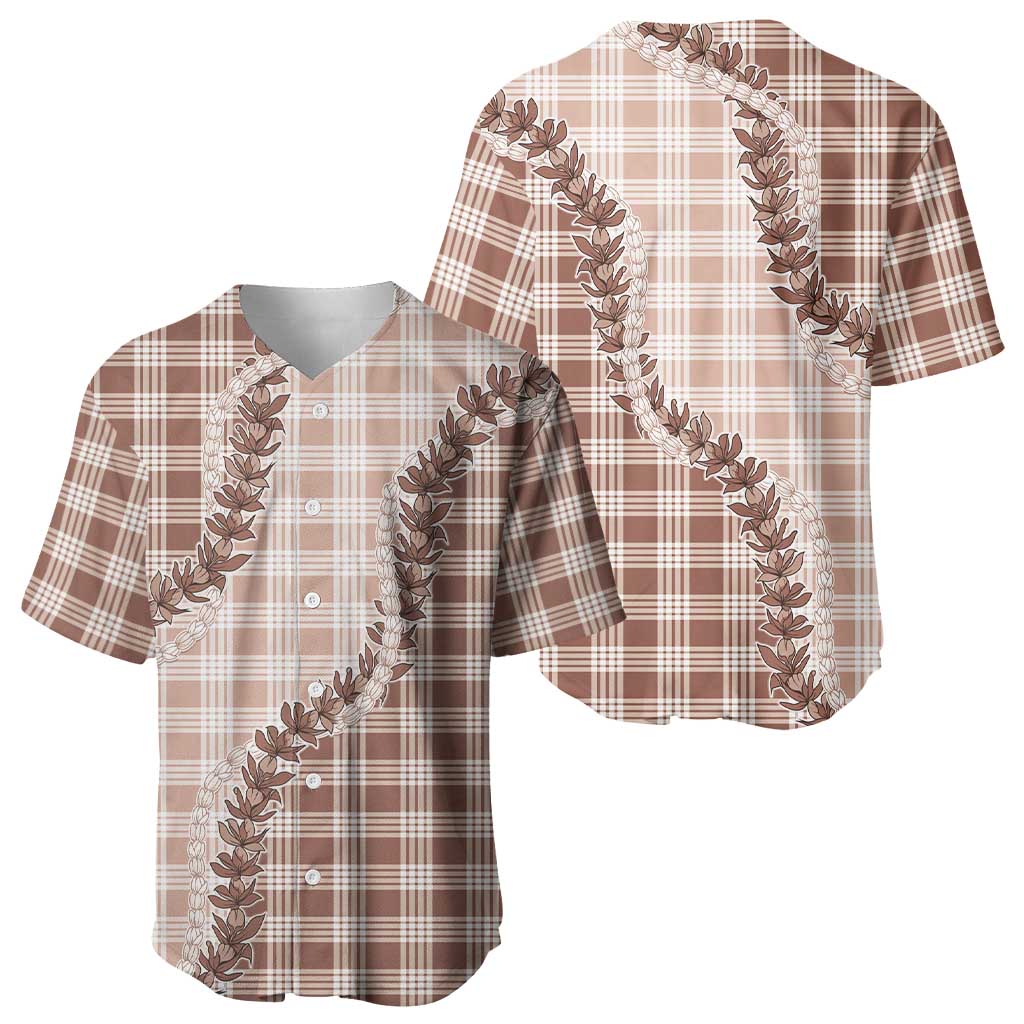 Beige Hawaii Palaka Baseball Jersey Hawaiian Pikake Lei