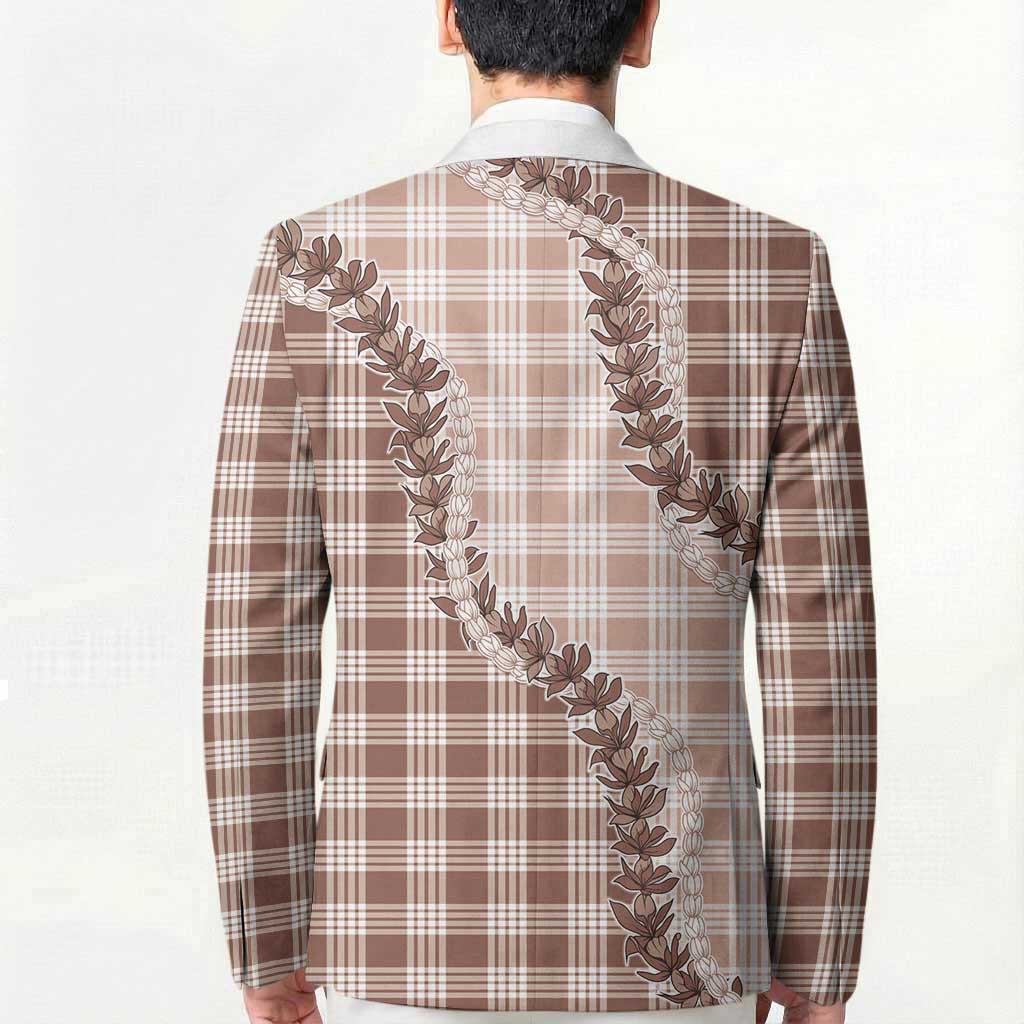 Beige Hawaii Palaka Blazer Hawaiian Pikake Lei