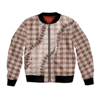 Beige Hawaii Palaka Bomber Jacket Hawaiian Pikake Lei