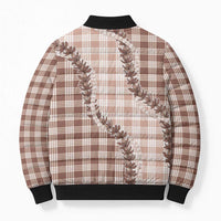 Beige Hawaii Palaka Bomber Puffer Jacket Hawaiian Pikake Lei