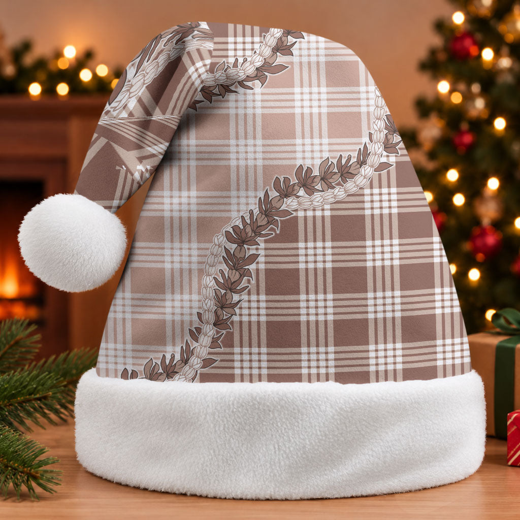 Beige Hawaii Palaka Christmas Santa Hat Hawaiian Pikake Lei
