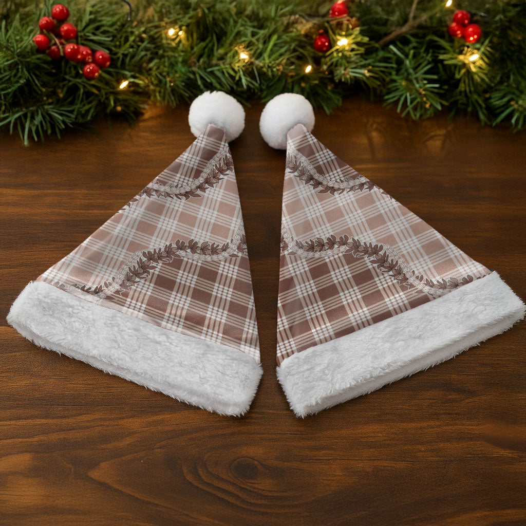 Beige Hawaii Palaka Christmas Santa Hat Hawaiian Pikake Lei