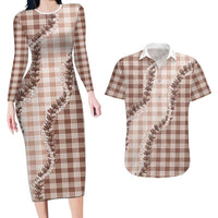 Beige Hawaii Palaka Couples Matching Long Sleeve Bodycon Dress and Hawaiian Shirt Hawaiian Pikake Lei LT05 Beige - Polynesian Pride