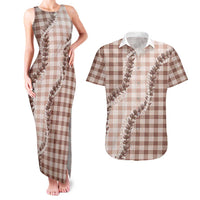 Beige Hawaii Palaka Couples Matching Tank Maxi Dress and Hawaiian Shirt Hawaiian Pikake Lei LT05 Beige - Polynesian Pride