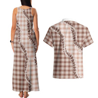 Beige Hawaii Palaka Couples Matching Tank Maxi Dress and Hawaiian Shirt Hawaiian Pikake Lei LT05 - Polynesian Pride