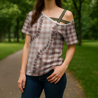 Beige Hawaii Palaka Cross Shoulder Shirt Hawaiian Pikake Lei