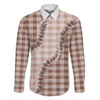 Beige Hawaii Palaka Family Matching Long Sleeve Bodycon Dress and Hawaiian Shirt Hawaiian Pikake Lei LT05 Dad's Shirt - Long Sleeve Beige - Polynesian Pride