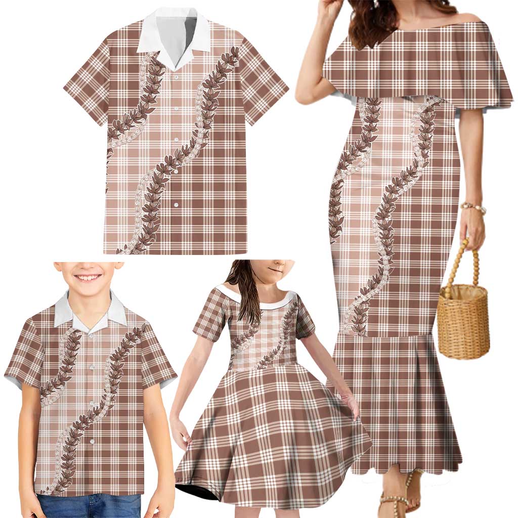 Beige Hawaii Palaka Family Matching Mermaid Dress and Hawaiian Shirt Hawaiian Pikake Lei LT05 - Polynesian Pride