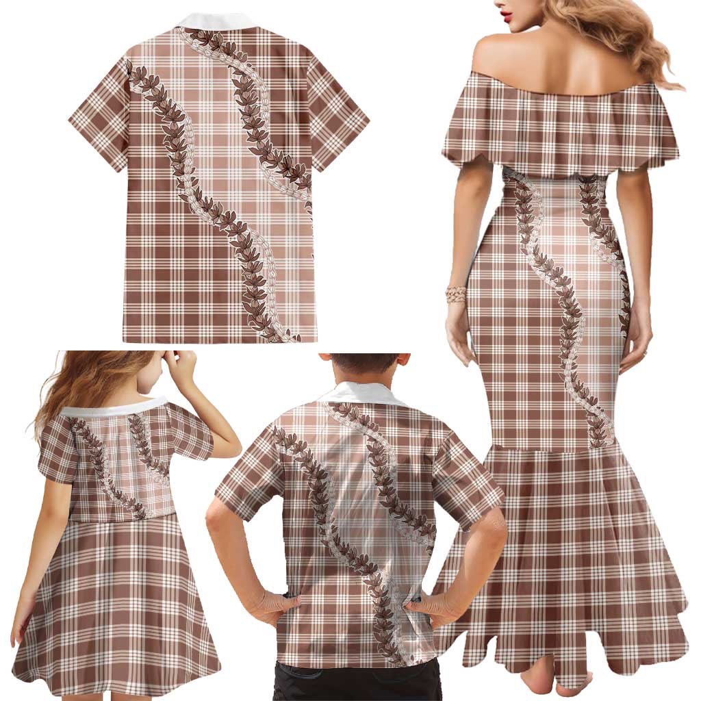 Beige Hawaii Palaka Family Matching Mermaid Dress and Hawaiian Shirt Hawaiian Pikake Lei LT05 - Polynesian Pride