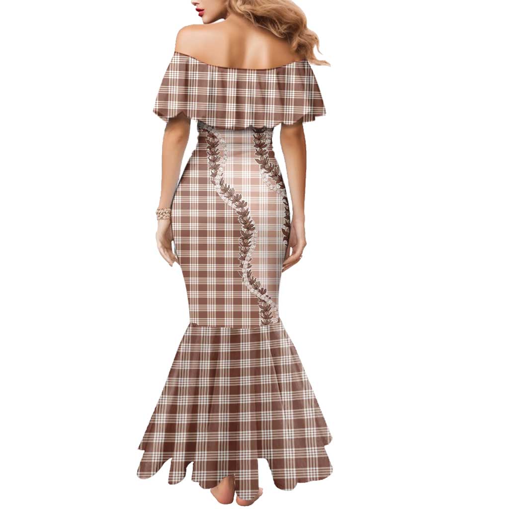 Beige Hawaii Palaka Family Matching Mermaid Dress and Hawaiian Shirt Hawaiian Pikake Lei LT05 - Polynesian Pride