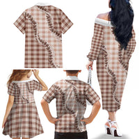 Beige Hawaii Palaka Family Matching Off The Shoulder Long Sleeve Dress and Hawaiian Shirt Hawaiian Pikake Lei LT05 - Polynesian Pride