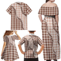 Beige Hawaii Palaka Family Matching Off Shoulder Maxi Dress and Hawaiian Shirt Hawaiian Pikake Lei LT05 - Polynesian Pride