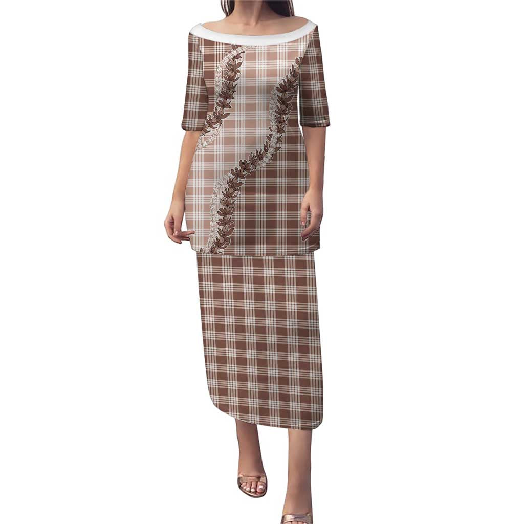 Beige Hawaii Palaka Family Matching Puletasi and Hawaiian Shirt Hawaiian Pikake Lei LT05 Mom's Dress Beige - Polynesian Pride