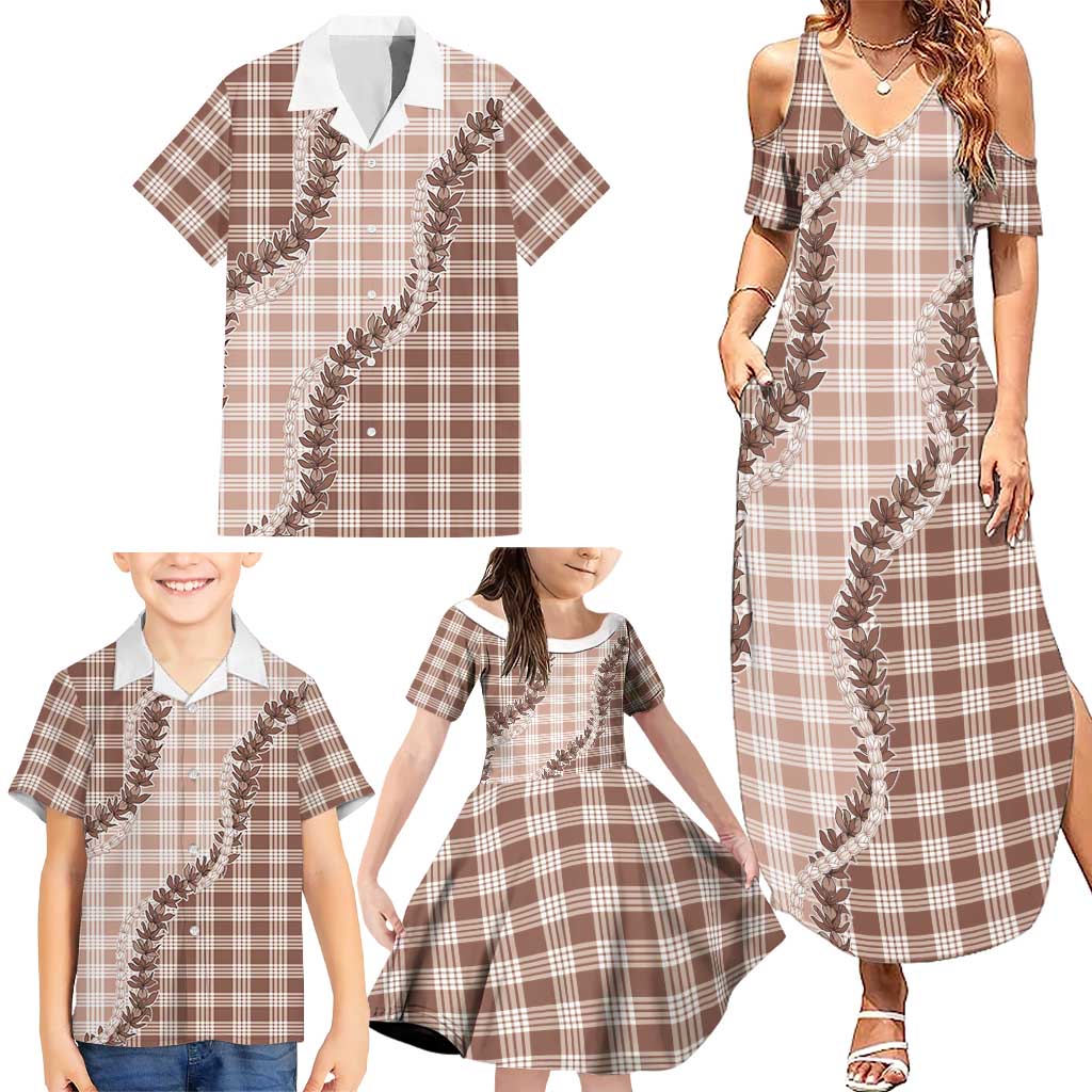 Beige Hawaii Palaka Family Matching Summer Maxi Dress and Hawaiian Shirt Hawaiian Pikake Lei LT05 - Polynesian Pride