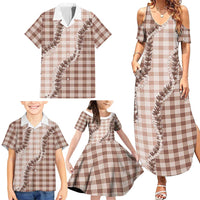 Beige Hawaii Palaka Family Matching Summer Maxi Dress and Hawaiian Shirt Hawaiian Pikake Lei LT05 - Polynesian Pride