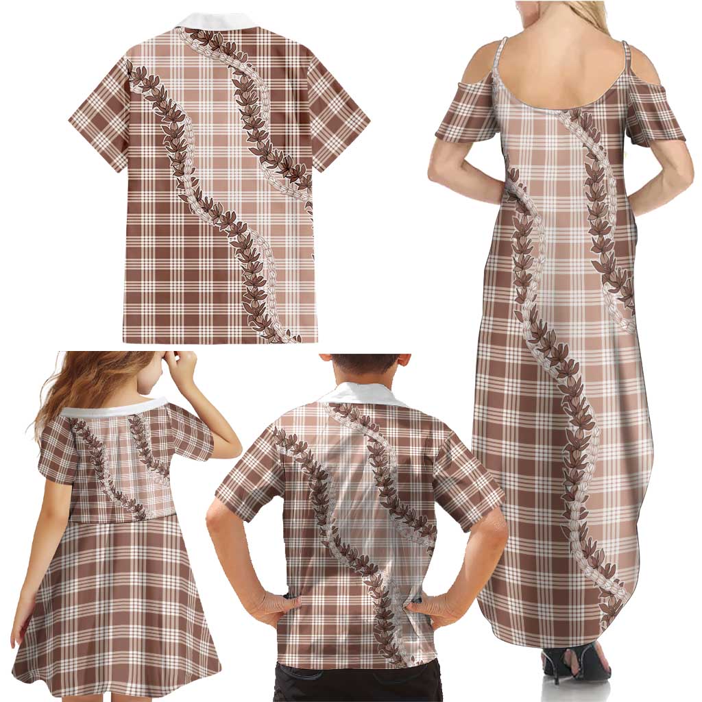 Beige Hawaii Palaka Family Matching Summer Maxi Dress and Hawaiian Shirt Hawaiian Pikake Lei LT05 - Polynesian Pride