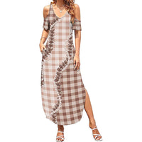 Beige Hawaii Palaka Family Matching Summer Maxi Dress and Hawaiian Shirt Hawaiian Pikake Lei LT05 Mom's Dress Beige - Polynesian Pride